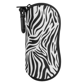 MoKo Glasses Case - [Ultra Lightweight] Neoprene Zip Sunglasses Bag with Belt Clip for Glasses, Frame, Portable Case for Keys, Pencils, Cards - Zebra Pattern
