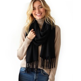 Alster Herz * Women's Winter Scarf, High-Quality Knitted Scarf, Pashmina Feel, XXL Winter Scarf, Women, Cuddly, Soft, Warm, Neckerchief Oversized with Fringes, black