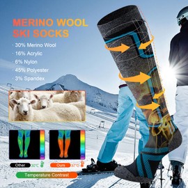 Cirorld 2 Pairs of Merino Wool Ski Socks for Men and Women, Warm Wool Thermal Socks, Thick Winter Socks for Cold Weather, Snow, Skiing, Snowboarding, Hunting, Hiking, Green and orange