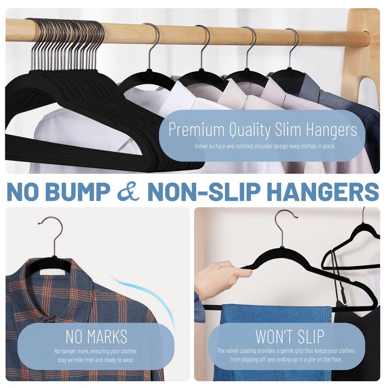 HOUSE DAY Black Velvet Hangers 240 Pack, Velvet Clothes Hangers