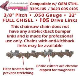 For STIHL Copperhead 2-Pack 32" PRO Chains 105DL 3/8 .050 for STIHL 046 / MS460 - 33RS-105