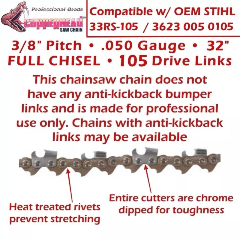 For STIHL Copperhead 2-Pack 32" PRO Chains 105DL 3/8 .050