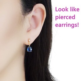 Miyabi Grace - Pendientes invisibles para mujer, diseño de lágrima, color rojo, verde, rosa, azul marino, amarillo, morado azul