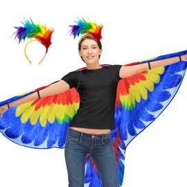iROLEWIN Bird-Wings-Parrot-Costume for Adults Mardi Gras Headband for Women Feather Cape Big Eagle Dress-Up Shawl Party Gifts