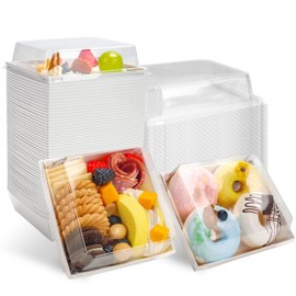 NPLUX NPLUX Small Charcuterie Boxes with Clear Lids Square Dessert Boxes To Go Disposable Food Containers for Cookie Sandwich Cake Slice 5.3x4.9x2.5INCHWhite, 60 Pack