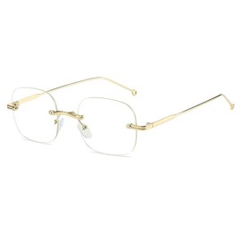 Fullwosing Glasses Myopic Metal Rimless Myopic Glasses for Myopia -1.00 to -4.00 Stylish Design Gold Silver, gold