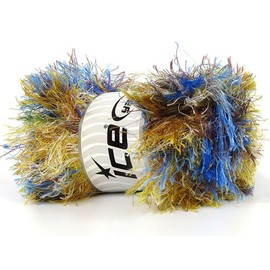 Ice Yarns Long Eyelash Rainbow - Blue Brown Gold White Extra Long Eyelash Yarn, Polyester 3.53 Ounces (100 Grams) 65 Yards (60 Meters)