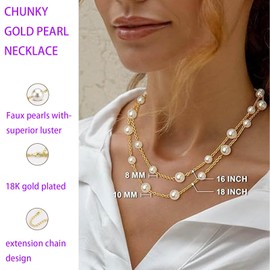 Trendy Double Layered Pearl Choker Necklace - Chunky 18K Gold Plated Layered Pearl Necklaces for Women | Perfect Gold Pearl Necklace for Women Birthday Gifts