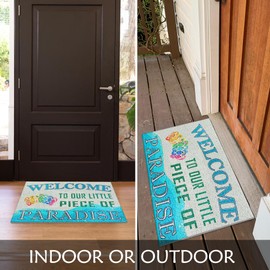 Beach Slipper Door Mat, Coastal Beach Welcome Mat, Beach Room Decor, Nautical Door Mat, Beach House Decor, Welcome to Our Little Piece of Paradise 17x30 Inches