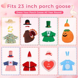 Porch Goose Outfits Set of 8 Holiday Porch Goose Valentine St. Patrick Easter Summer 4th of July Fall Halloween Christmas for All Seasons 23 inch Lawn Porch Gooses Clothing for Patio Yard Decor