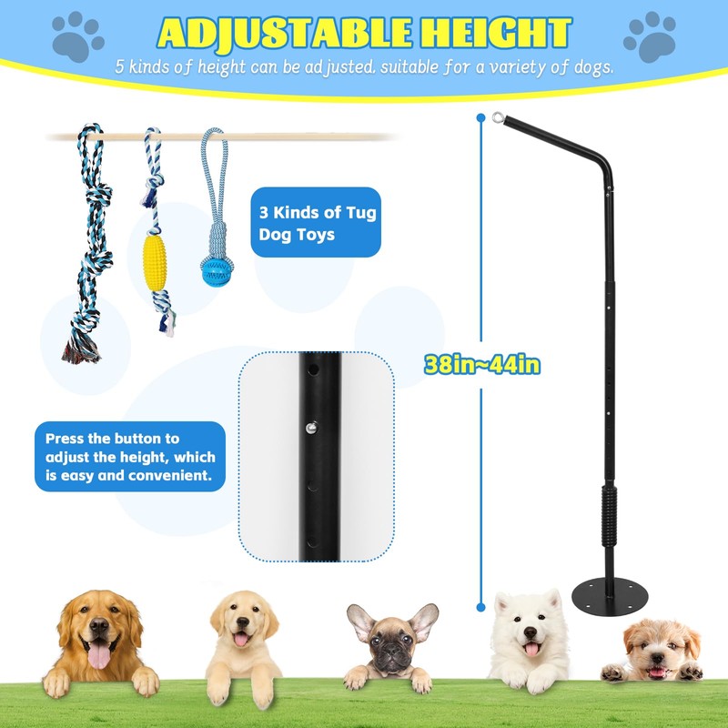 Tether Outdoor Dog Tug Toy, 360° Rotating Spring Pole, 3