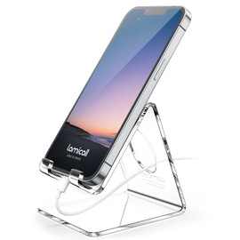 Lamicall Soporte para telfono celular, accesorios de escritorio - Soporte transparente para telfono celular de oficina, soporte acrlico para telfono, 