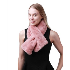 Basic Sense Super Soft Both Side Fluffy Faux Fur Warmer Scarf Wrap, Dusky Pink