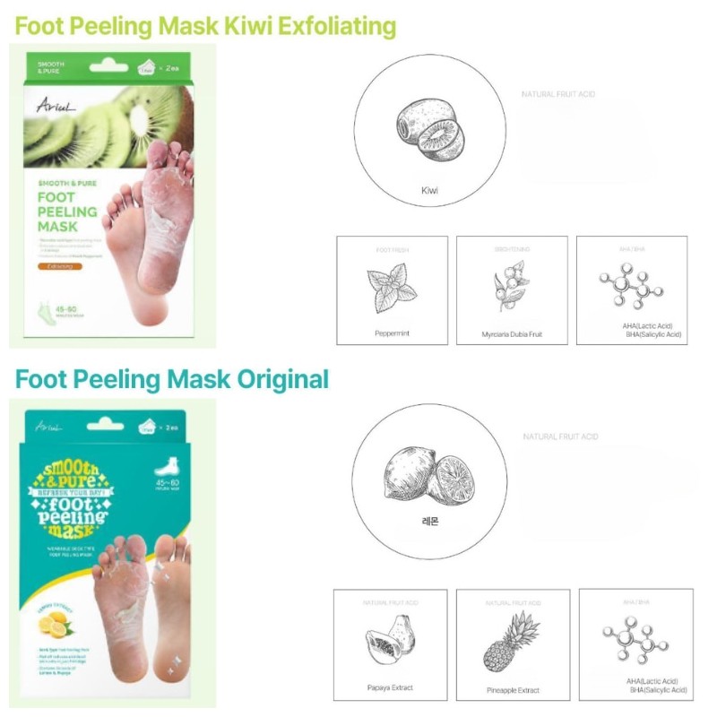 ARIUL Smooth & Pure Foot Peeling Mask 34g*2ea, Type:Kiwi Exfoliating