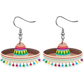 Cinco De Mayo Earrings For Women Cinco De Mayo Outfit Mexican Earrings For Women Cute Style Chili Pepper Cactus Racket Guitar Acrylic Earring Mexican Carnivals Party Jewelry Gifts (Hat)