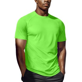 Zengjo Workout Shirts for Men Quick Dry,Moisture Wicking Athletic T-Shirts for Gym Running Sports Exercise(Neon Green,Medium)