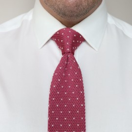 THE GENTS LAB Men's Square End Knitted Neck Tie With Dots & Matching Pocket Square | Made From 100% Soft Polyester | Over 10+ Colours (Dark Pink)