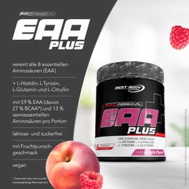 Best Body Nutrition Professional EAA Plus - All 8 Essential Amino Acids + L-Histidine, L-Tyrosine, L-Glutamine and L-Citrulline - Vegan - Jungle Punch - 450 g Tin