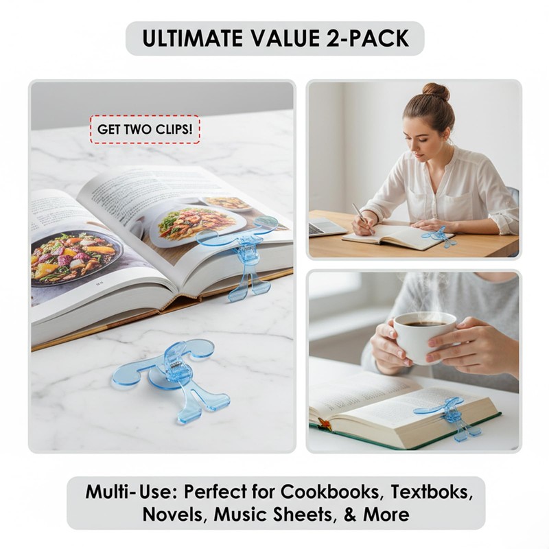 AlustraVive Portable Book Page Holder Clip, Transparent Blue, 2 PCS