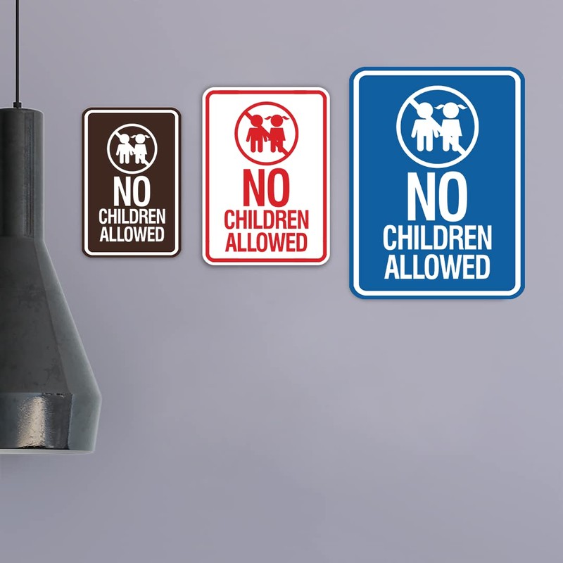 Signs ByLITA Portrait Round No Children Allowed Sign (Brushed Silver)