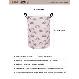 NRMEI Round Laundry Hamper Foldable Canvas Waterproof Gift Basket Storage Bin sundries Hamper for Living Room Bedroom (Pink Rainbow)