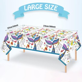 Mermaid Coloring Tablecloth for Kids - Giant Mermaid Theme Happy Birthday Table Cover Large Mermaid Tail Painting Poster for Children Mermaid Birthday Decorations 54x108 Inch