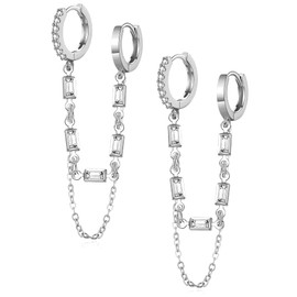 Shownee Tassel Chain Small Gold Hoop Dangle Earring For Women Huggie Earring Heart Star CZ 14K Gold Plated Fashion Jewelry Friendship Gift