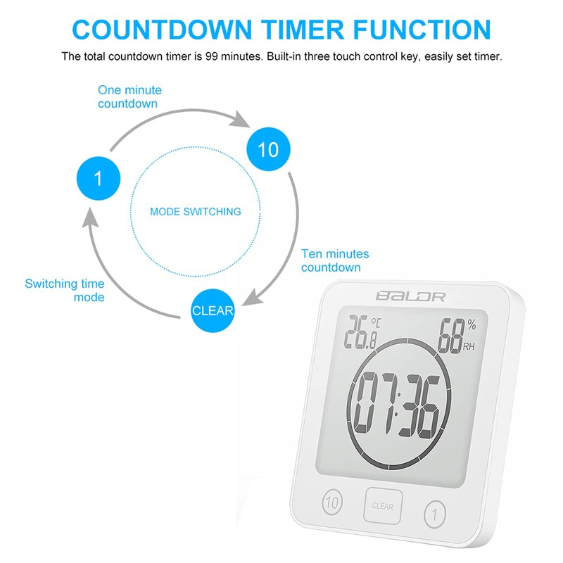 ONEVER Shower Clock, Digital Toilet Timer Shower Clock with Timer,