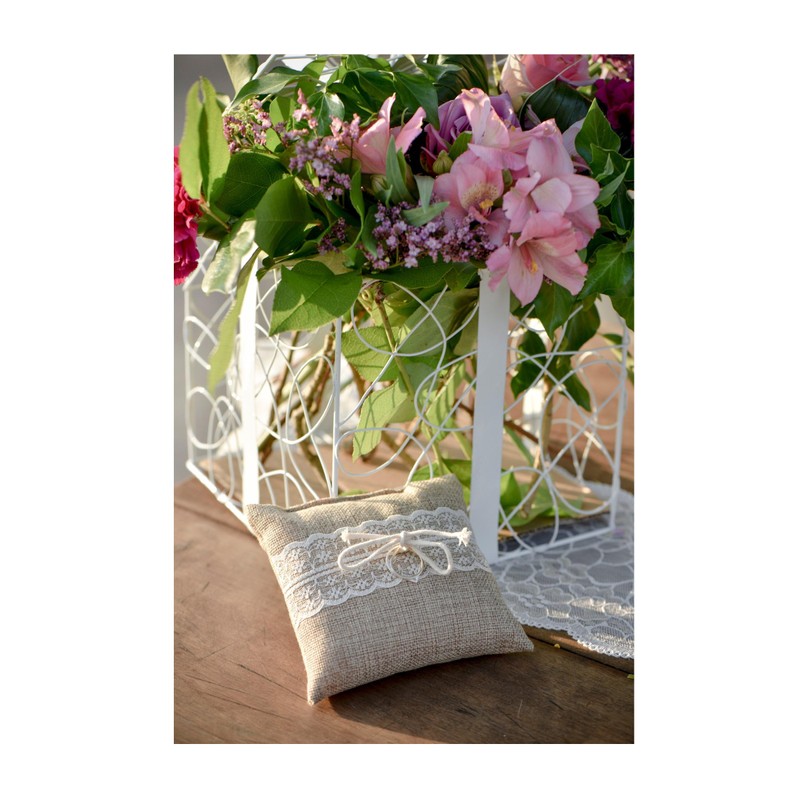 Santex mariage Cushion Jute and Lace 12 cm