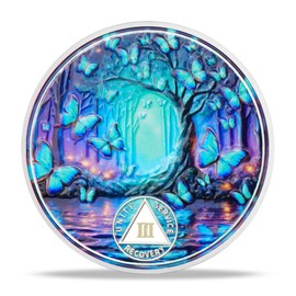 deDecoml Serenity Prayer Recovery Coin Butterfly Tree Design with Unity, Service, and Recovery Triangles Challenge Coin Sobriety Sober Coin NA AA Chips and Medallions (Blue Butterfly Tree, 3 Years)