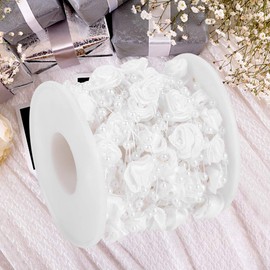 10 m Rose Artificial Pearl Garland, Artificial Pearl Wire Beads Garland String Fishing Line Artificial Pearls String Beads Chain DIY Wedding Decoration (White)