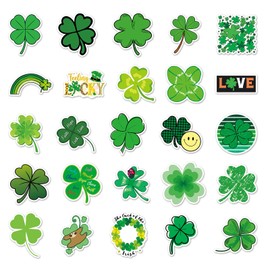 50 Packs Four Leaf Clover Stickers Water Bottles Laptop Phone Motorcycle Computer Guitar Skateboard Hydroflasks Lucky Clover Vinyl Sticker Waterproof Aesthetic Trendy Decals for Teens Girls Adults