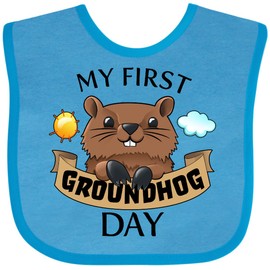 inktastic My First Groundhog Day- Cute Baby Bib Turquoise 33e90