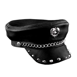 vogueteen New! Métal Rivet clouté crâne Hommes en Cuir véritable Biker Punk Rocker Cap (59cm-60cm) Black