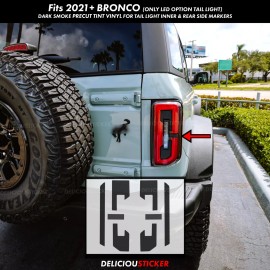 Deliciousticker For 21-25 Ford Bronco Tail Light Rear Side Marker SMOKE Tint Overlay Vinyl Decal