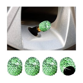 Gasedin 4 PCS Bling Car Tire Valve Stem Cap, Crystal Rhinestone Automotive Tire Valve Stem Air Cap Cover, Dustproof Sparkling Wheel Valve Cover for Decor, Universal Car Accessories (Light Green)