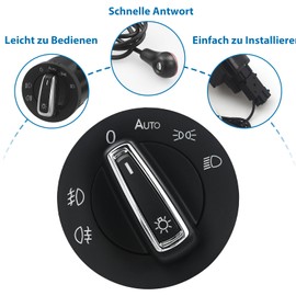 Aiyomi Light Switch Headlight with Light Sensor Module for Golf MK6 5 Jetta Passat B6 3C Tiguan Caddy Eos T5, Car Headlight Switch Accessories 5ND941431B