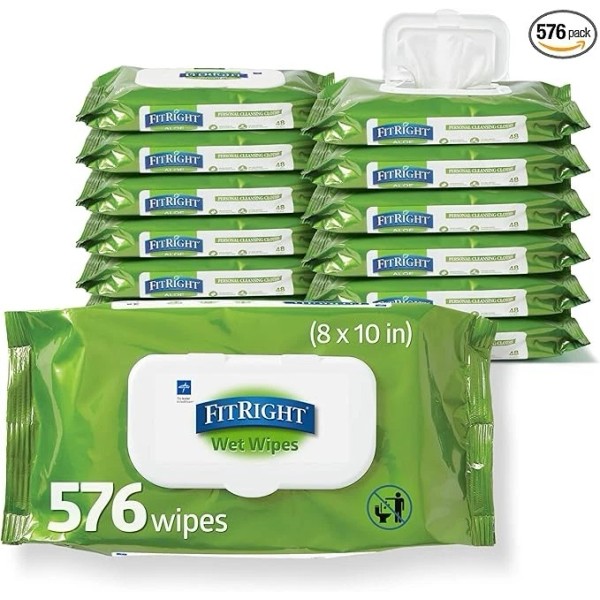 Unbranded FitRight Aloe Personal Cleansing Cloth Wipes, Scented, 576 Count,