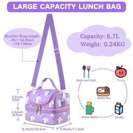 VASCHY Kids Insulated Lunch Bag, Portable Lunch Bag with Separate Compartments Reusable Lunch Handbag with Adjustable Shoulder Strap for School and Picnic, Unicorn, Unicorn, Children,Thermal
