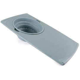 Dexas Over the Sink PolyFiber Flax Cutting Board with Collapsible Colander Strainer, 11.5 x 20", Smoke Blue