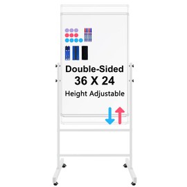 CALENBO White Board Dry Erase Board with Stand 36" X 24", Mobile Whiteboard with Stands, Double-Sided & Height Adjustable Rolling Magnetic Whiteboard On Wheels, Portable Stand Up White Board