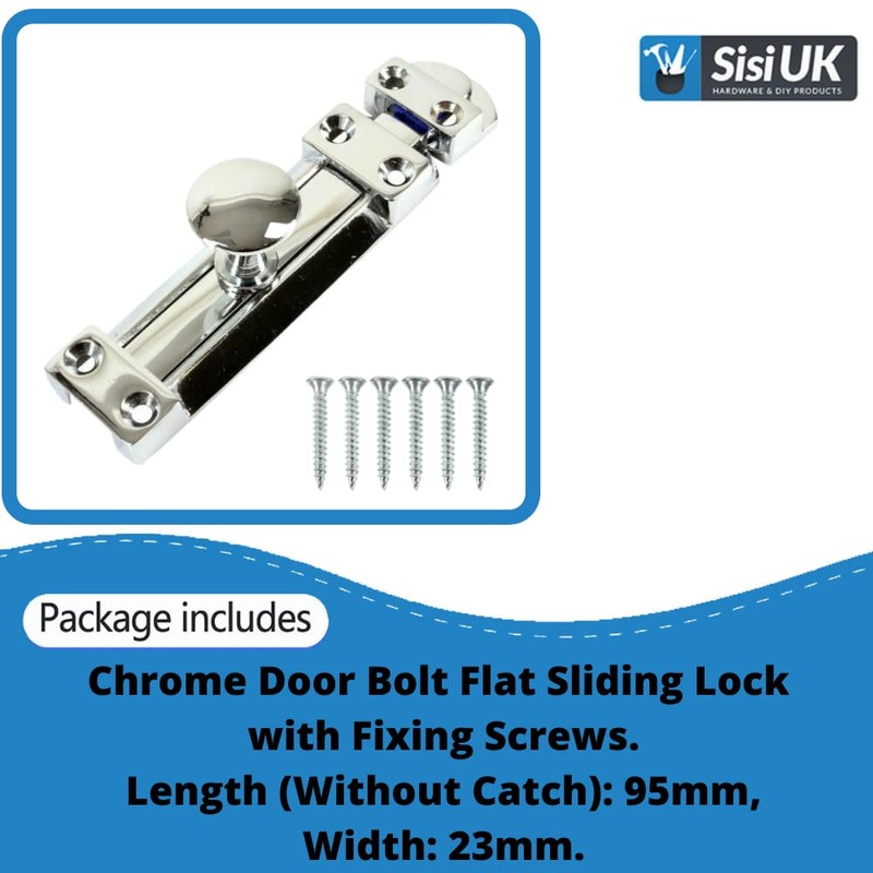 Chrome Door Bolts 4 Inch Flat Bolt Surface Door Latches