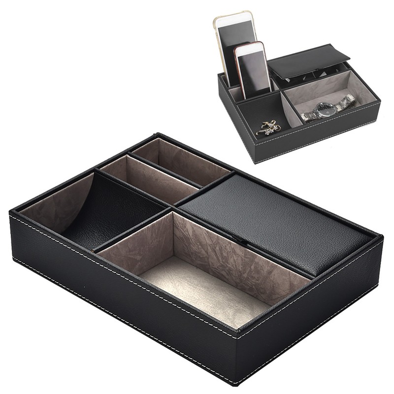 Multi functional PU Leather Desktop Stationery Business Office Supplies Storage