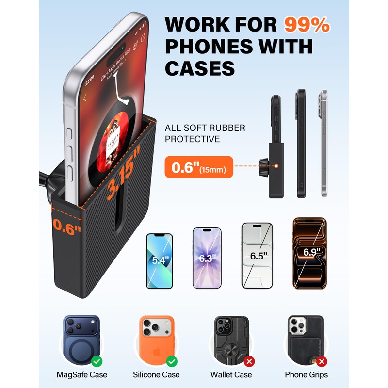 A2C Anti-Scratch Silicone Golf Cart Phone Holder Strong Magnetic Attachment