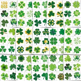 120 tatuajes temporales de trébol a granel - Tatuajes del Día de San Patricio con diseño precortado, pegatinas de tatuajes faciales de San Patricio para adultos, maquillaje irlandés de la