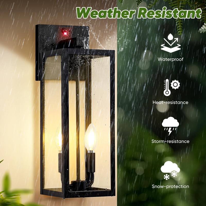 2-Pack Upgraded Motion Sensor Outdoor Wall Lights, 18” Large Dusk