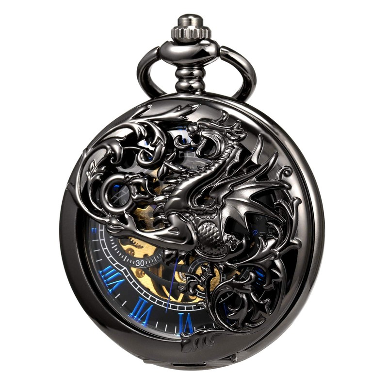 TREEWETO Unisex Pocket Watch with Chain Analogue Hand Winding Double