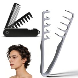 Peine Texturizador para Hombre 2 Piezas, French Comb Profesional con Peine Plegable 2 en 1, Peines para Cabello Hombre, Peine Dientes Anchos para...  