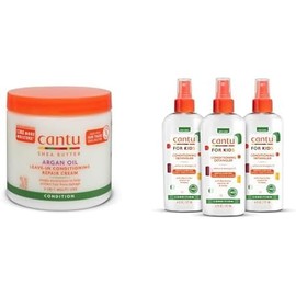 Cantu Argan Oil Leave in Conditioning Repair Cream 16oz + Care Kids Conditioning Detangler 6floz Pack 3