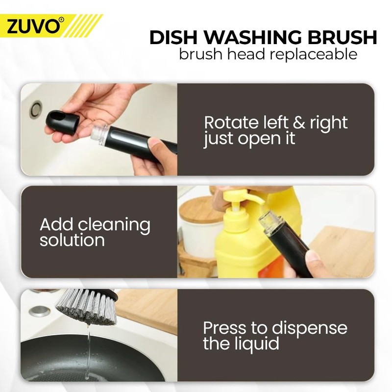 Soap Dispensing Scrubbing Brush with Handle - Efficient Washing Up